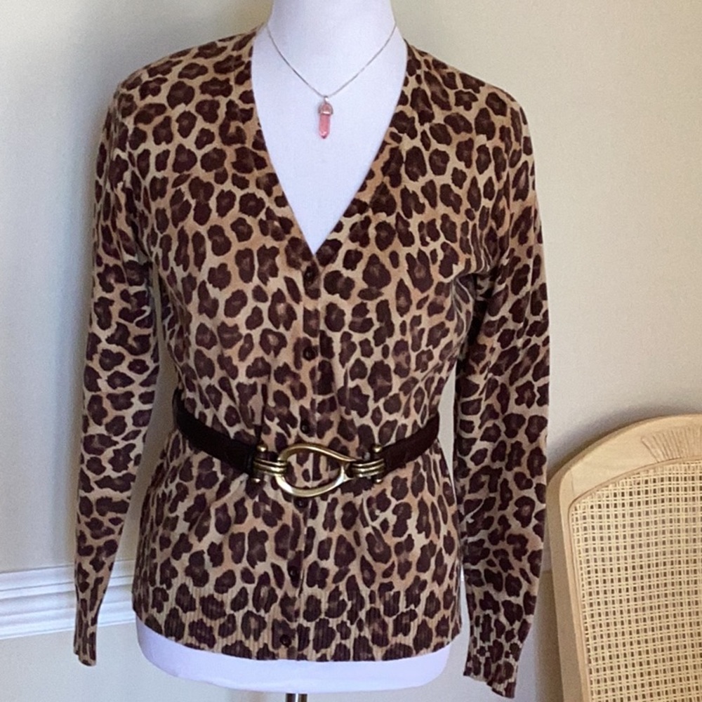 St Johns Bay animal print Vneck cardigan with long sleeves.  Size med